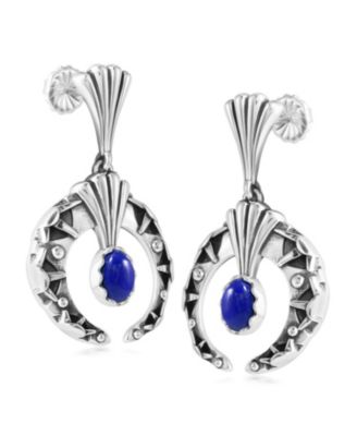Sterling Silver Lapis Fritz Casuse Oval Gemstone Naja Earrings