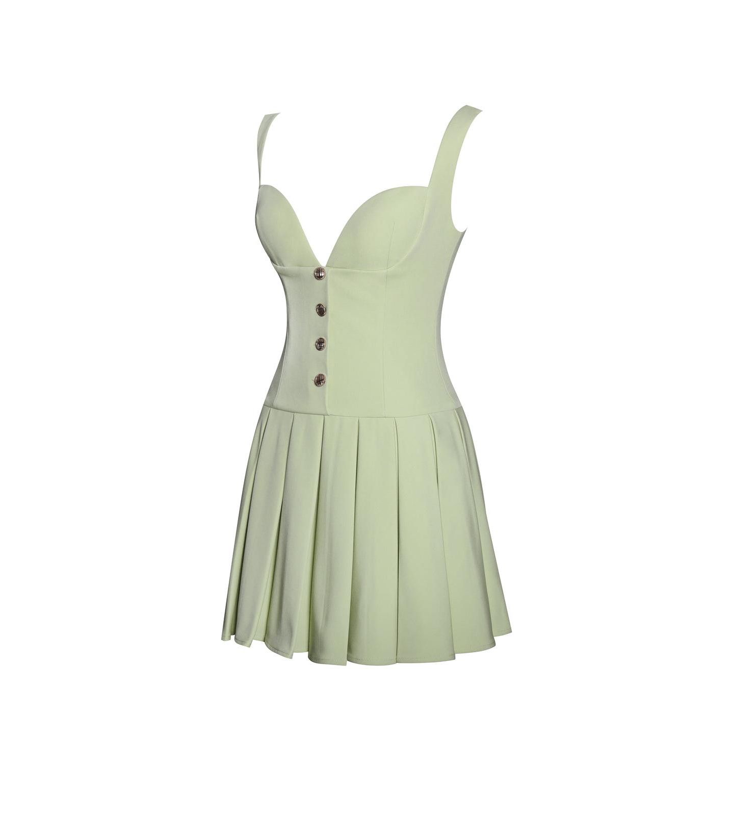 Женское платье Miss Circle Tala Pistachio Green Sleeveless Pleated Preppy Mini, цвет: Фисташковый зелёный — фото 11