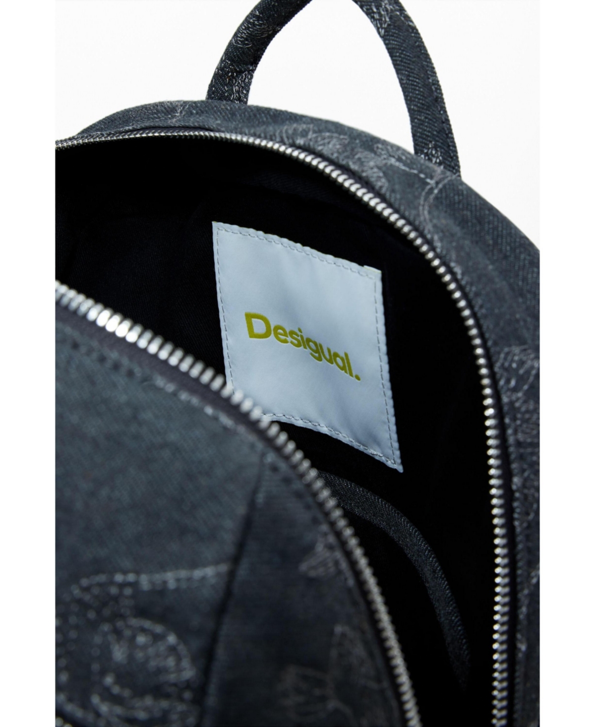 Desigual Large Embroidered Denim Backpack In Black