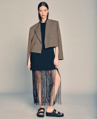 Women's Fringe-Hem Mini Sleeveless Shift Dress