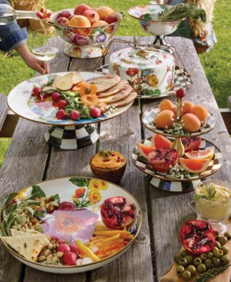 White Flower Market Large Pedestal Platter