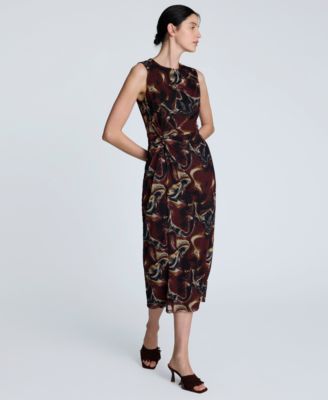 Women's Printed Side-Twist Sleeveless Midi Dress