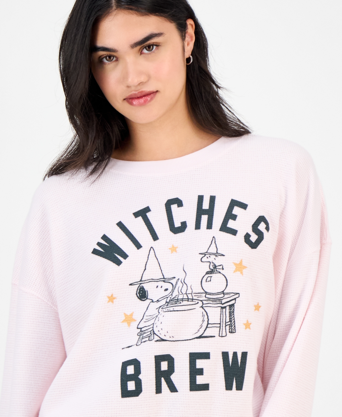 Grayson Threads, The Label Juniors' Halloween Snoopy Thermal Crewneck In Pink
