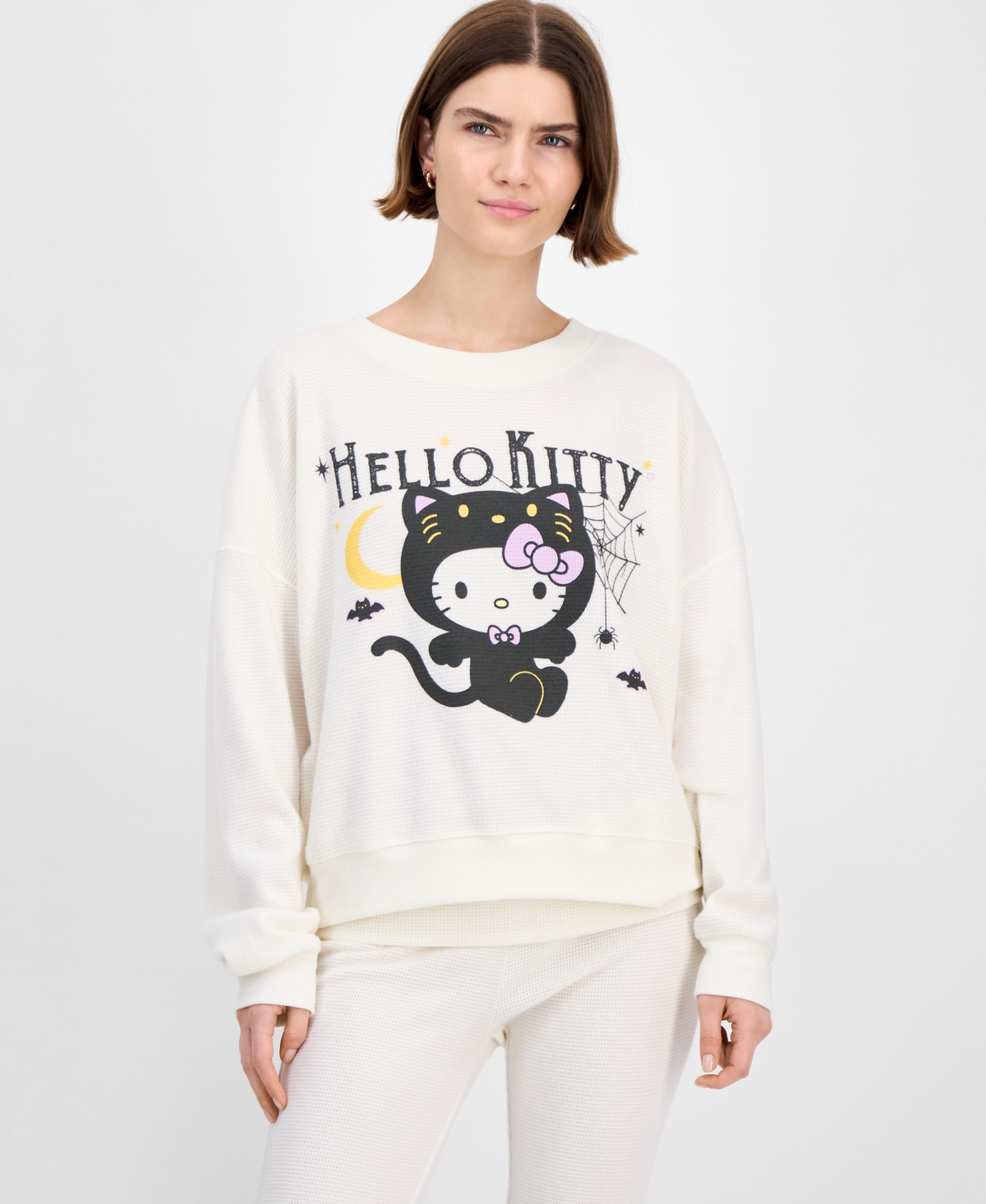 Grayson Threads, The Label Juniors' Hello Kitty Halloween Thermal Crewneck In White