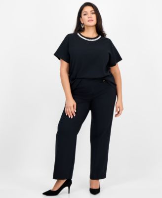 Plus Size Cotton Embellished-Neck Top, Macy's Exclusive