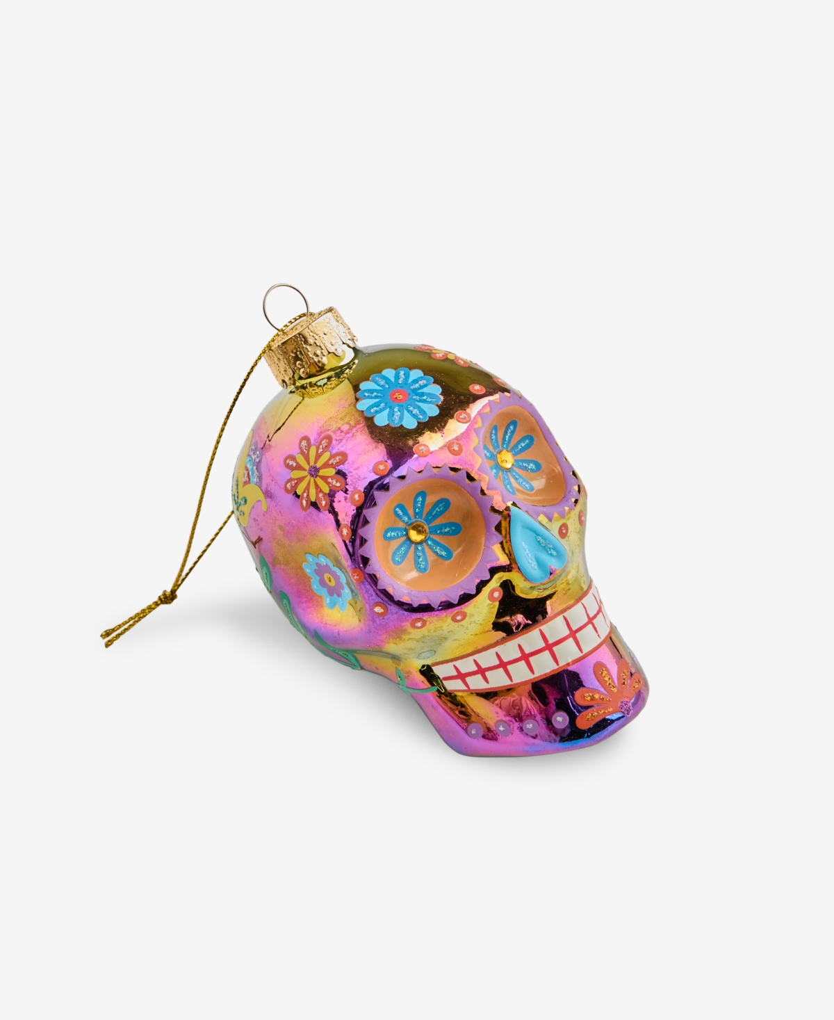 Holiday Lane Day Of The Dead Glass Colorful Skull Ornament, Macy's Exclusive In Transparent