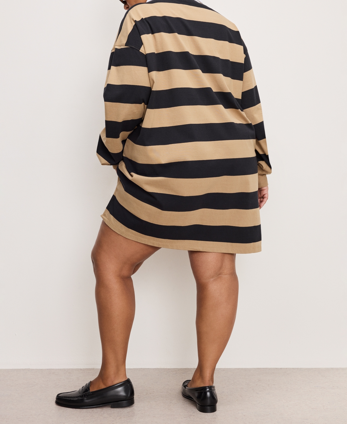 Good American Jersey Polo Long-sleeve Mini Dress In Brown