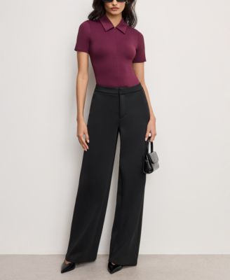 Women's Weightless Collared Zip-Up Bodysuit, Regular & Plus Size