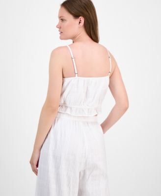 Women's Cotton Straight-Neck Cutwork Tank Top