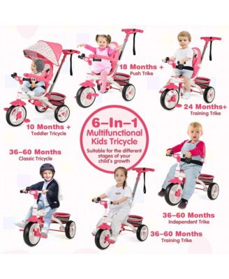 Toddler Tricycle Stroller 6-in-1 Push Trike w/ Removable 5-Position Canopy