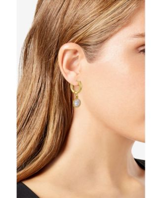 Gold Tone Cubic Zirconia Drop Huggie Hoop Earrings