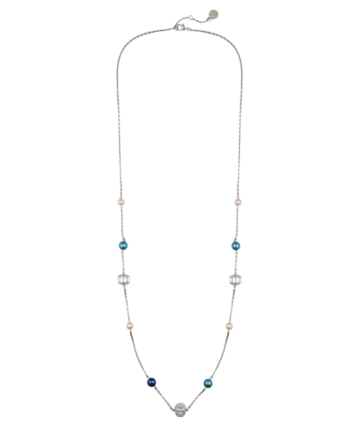 Multi-Color Cultivated Pearl Bead Long Necklace - Silver Tone Plated