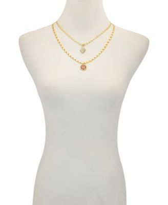 Layered Necklace Set with Burgandy Stone Crystal Charm