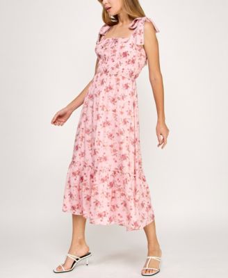 Juniors' Printed Sleeveless Fit & Flare Midi Dress