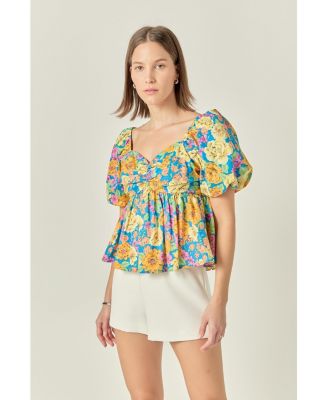 Women's Floral Puff Sleeve Top