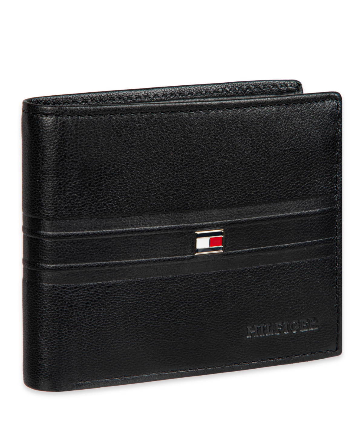 Tommy Hilfiger Men's Rfid Stripe Embossed Bifold Traveler Wallet In Black