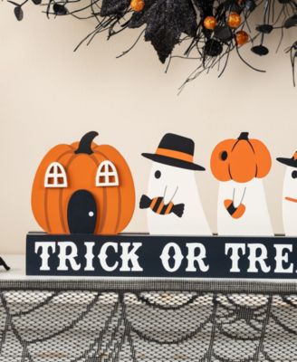 5.25" Halloween Wooden Trick or Treat Pumpkin Ghosts Table Decor