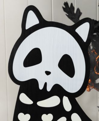 Halloween Wooden Skeleton Cat and Stacked Pumpkin Porch Decor, Set of 2