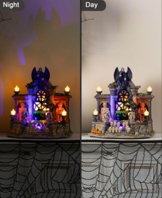 9.75" Lighted Resin Halloween Haunted House Village
