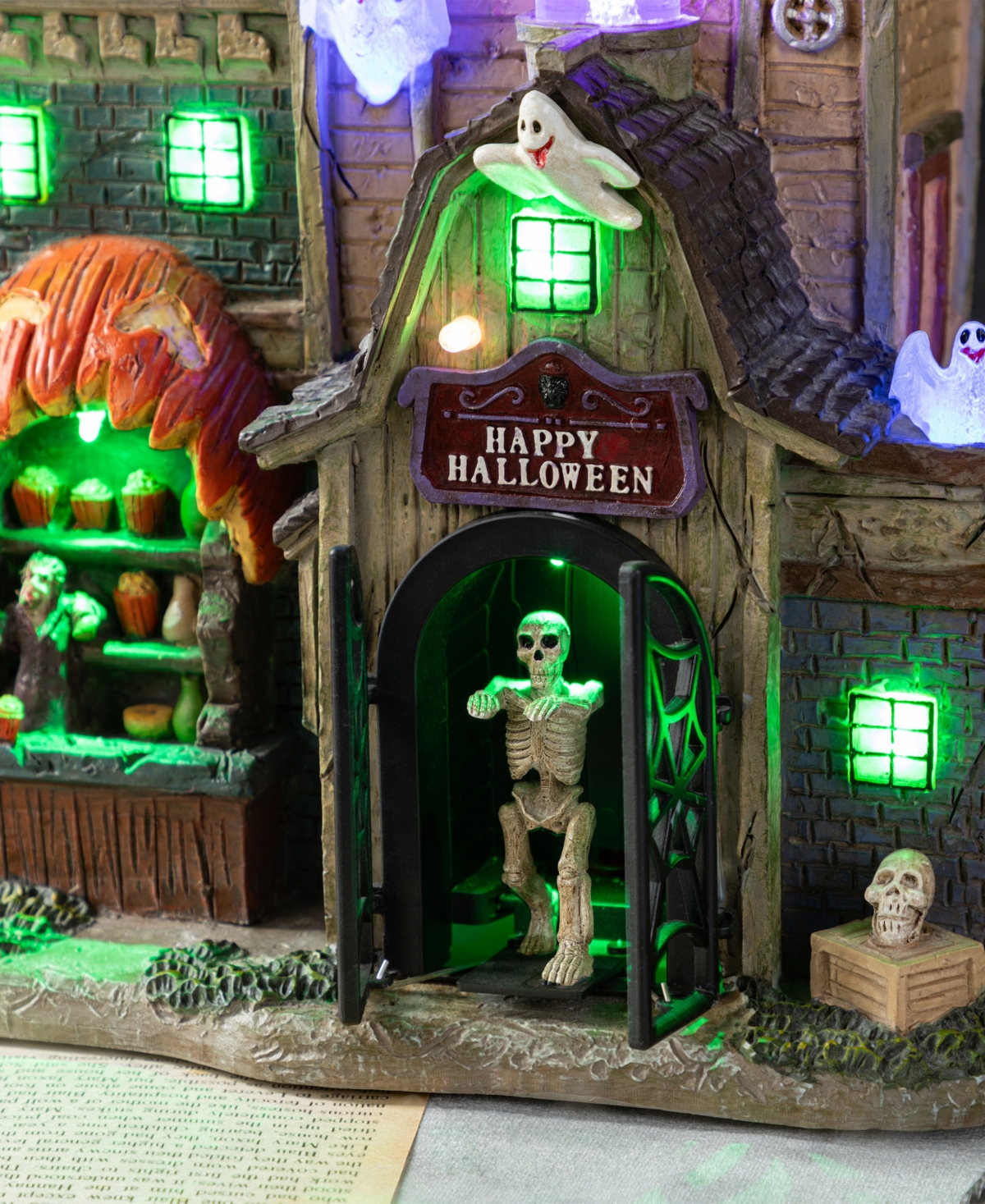Glitzhome 11" Lighted Resin Halloween Haunted House Village In Multi