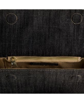 Frayed Denim Flap Bag with Logo Strap