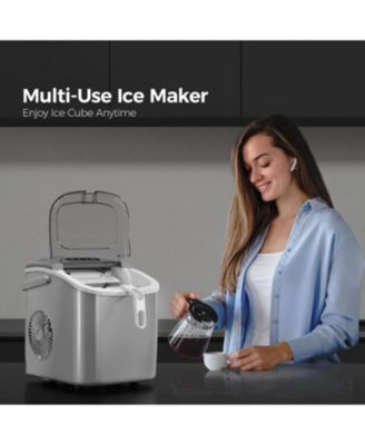 Countertop Ice Maker Machine with Handle,26Lbs/24H,9 Cubes Ready in 6 Mins,Self-Cleaning Function with Ice Scoop and Basket for Home/Office