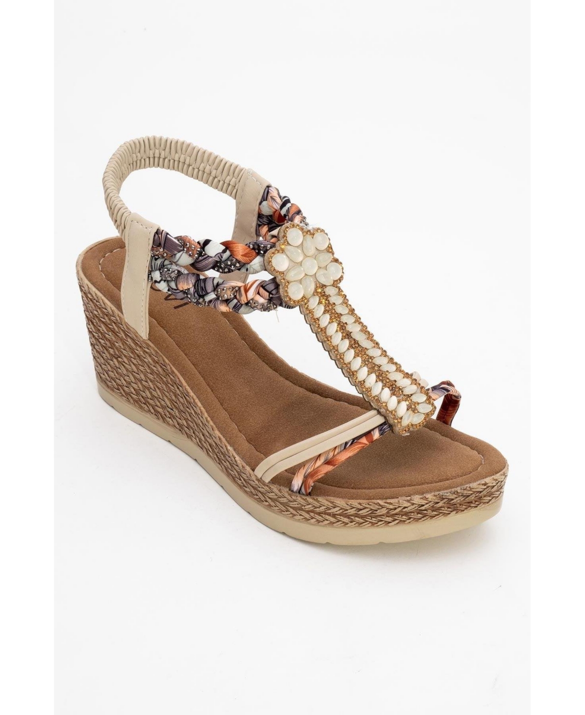 Sogno Rhinestone Espadrille Sandal (Women) - Beige faux leather