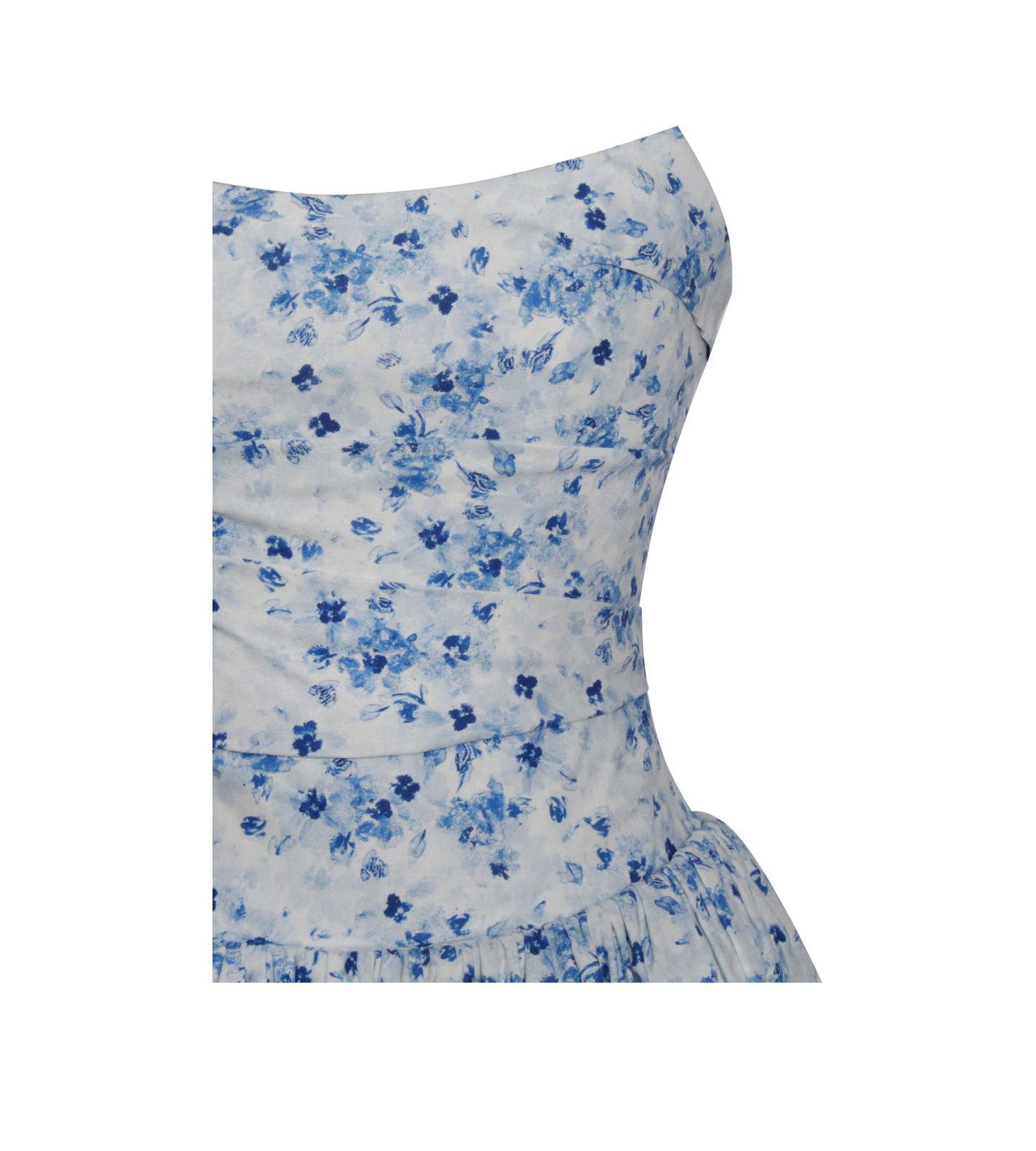 Женское платье Miss Circle Paloma Blue Print Linen Corset Draping Top Midi, цвет: Синий с принтом — фото 3