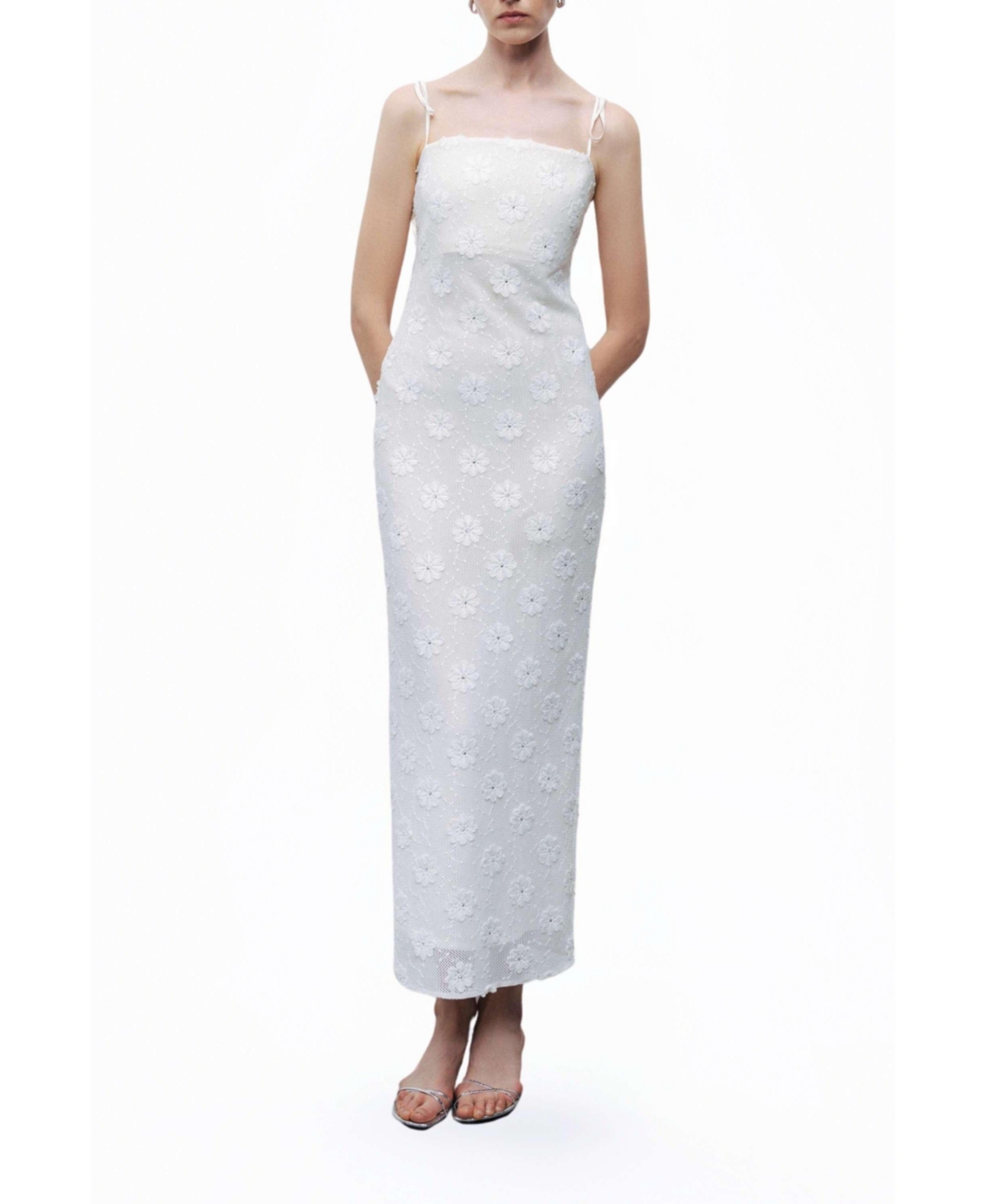 Women's Stone Embroidered Dress - Open white