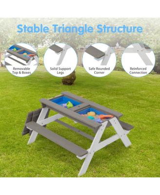 One 3-in-1 Kids Outdoor Wooden Picnic Table With Umbrella, Convertible Sand & Wate, Gray ASTM & CPSIA CERTIFICATION