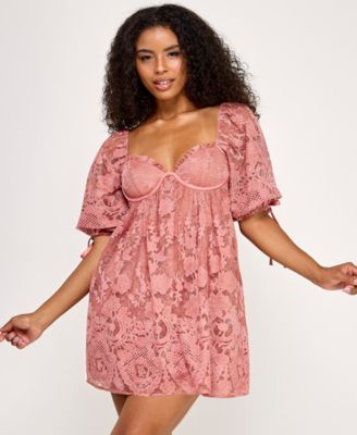Juniors' Short-Sleeve Lace Dress