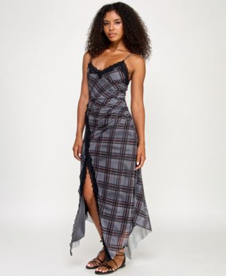 Juniors' Lace-Trim Mesh Slip Dress