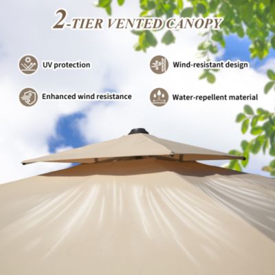 10x10ft Square Cantilever Umbrella with Center Pole 360 Rotation 5 Position Tilt Hydraulic Opening Beige