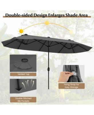 13 Feet Double-Sided Patio Twin Table Umbrella with Crank Handle