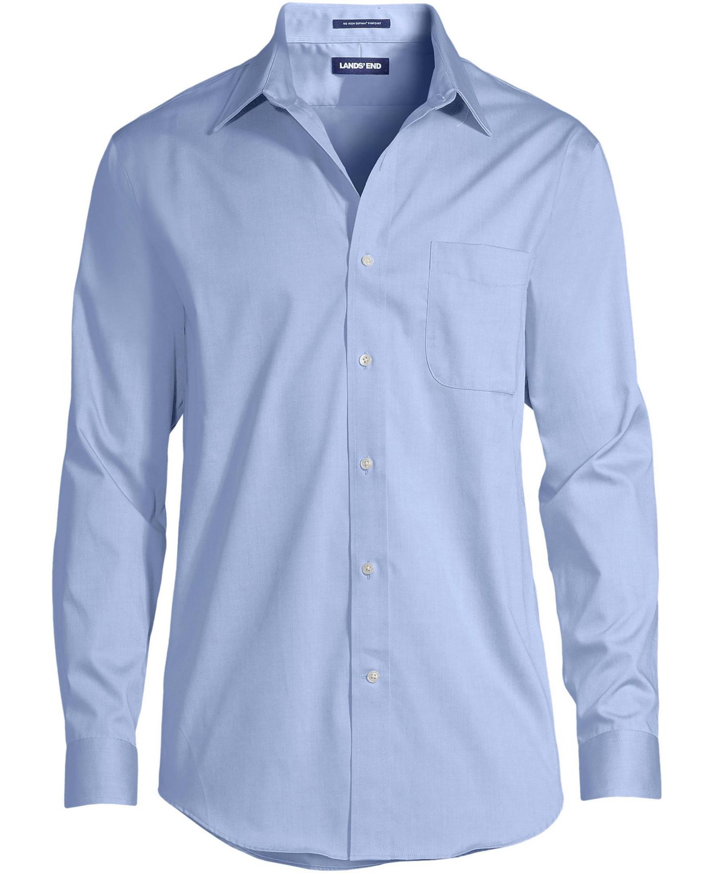 Мужская рубашка Lands' End No Iron Supima Cotton Pinpoint Straight Collar Dress Shirt, цвет: Светлый синий — фото 3