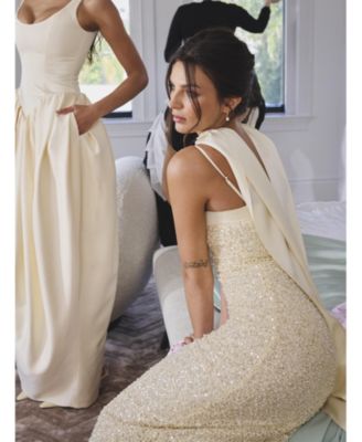 Women's Raizel Gold Beaded Sequin Bodycon Gown with Scarf