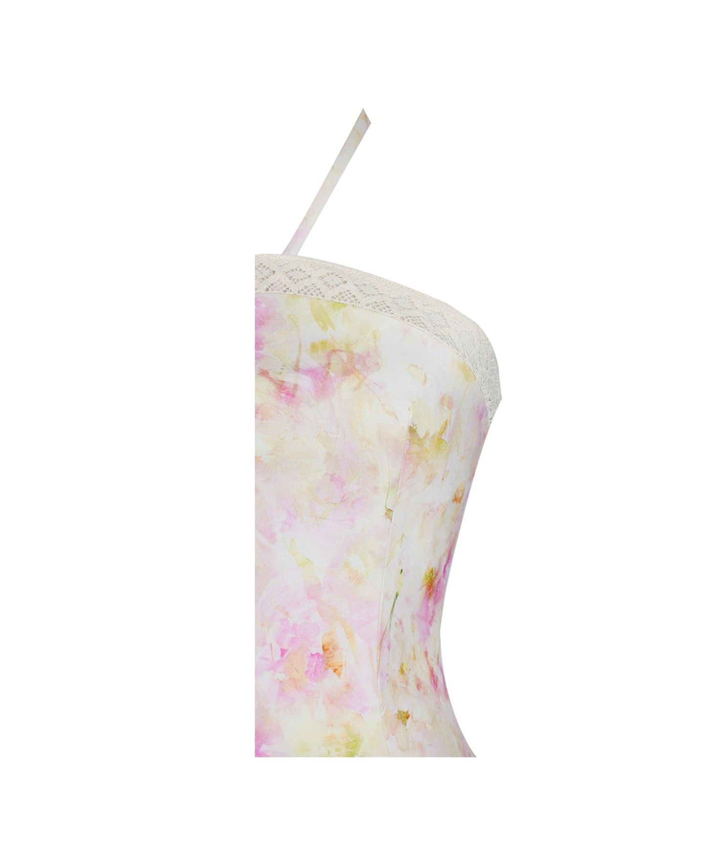 Женское платье Miss Circle Zaina Yellow Pink Floral Print Lace Trim Linen Midi, цвет: Розовый с принтом — фото 2