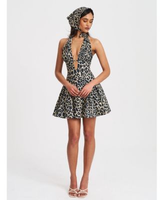Women's Mackenzie Cheetah Print Halter Linen Mini Dress