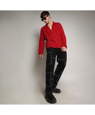 Men's Crimson Red Slash Collar Shirt