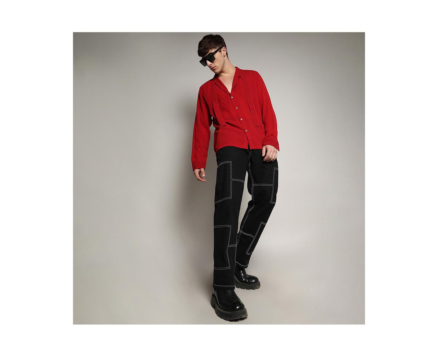 Men's Crimson Red Slash Collar Shirt
