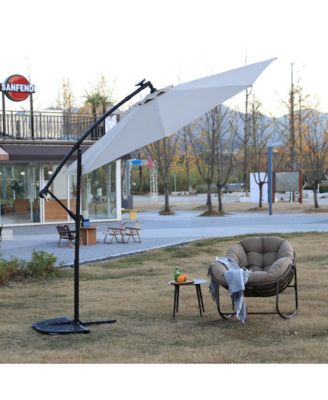 Flynama 10ft Solar LED Offset Hanging Market Patio Umbrella