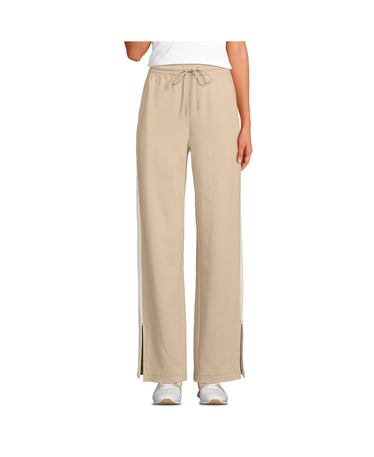Women's Petite Sport Knit High Rise Relaxed Straight Leg Side Stripe Pants - Radiant navy/berry rouge