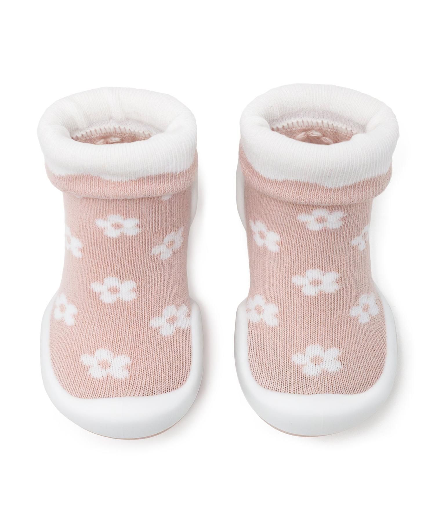 Baby Girls First Walk Sock Shoes Daisies - Mauve