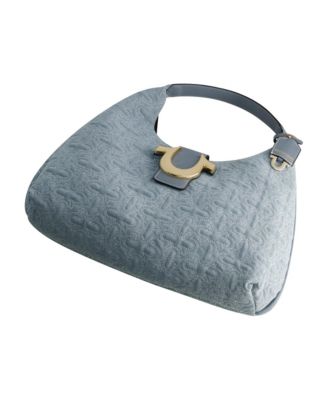 Quilted Horseshoe Large Denim Hobo