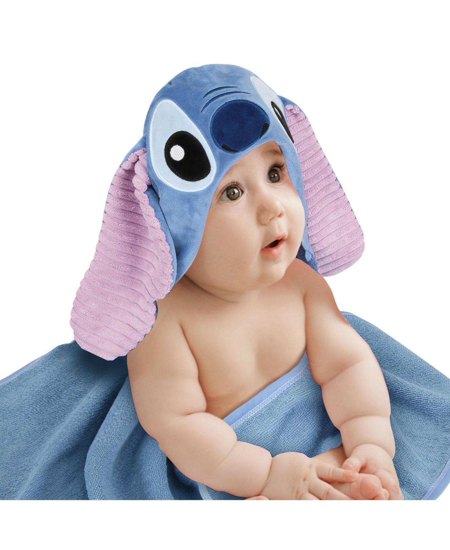Baby Lambs and Ivy Disney Stitch Luxury Blue Cotton Terry Hooded Bath Towel