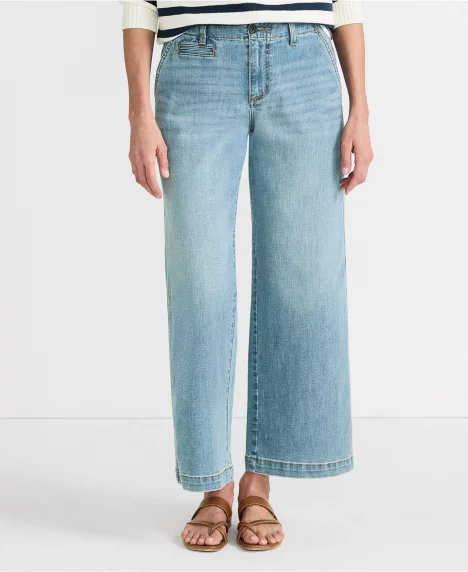 Petite Mid Rise Denim Wide Leg Ankle Jeans - Breeze blue wash