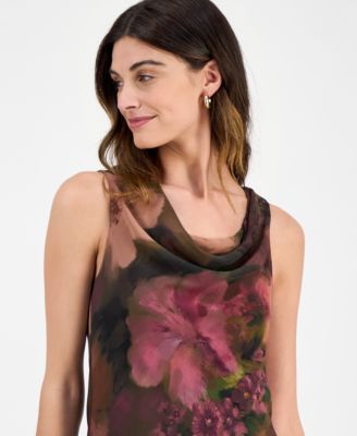 Women's Cowlneck Floral-Print Dress