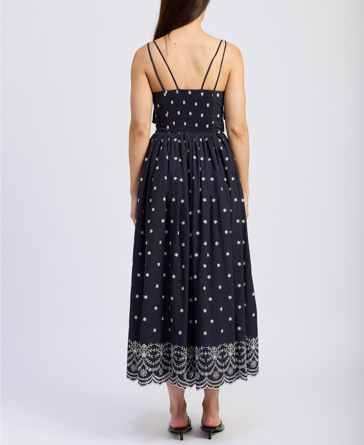 En Saison Nara Embroidery Detail Cotton Midi Sundress In Black