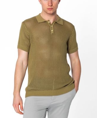 Men's Openwork Knit Polo Shirt