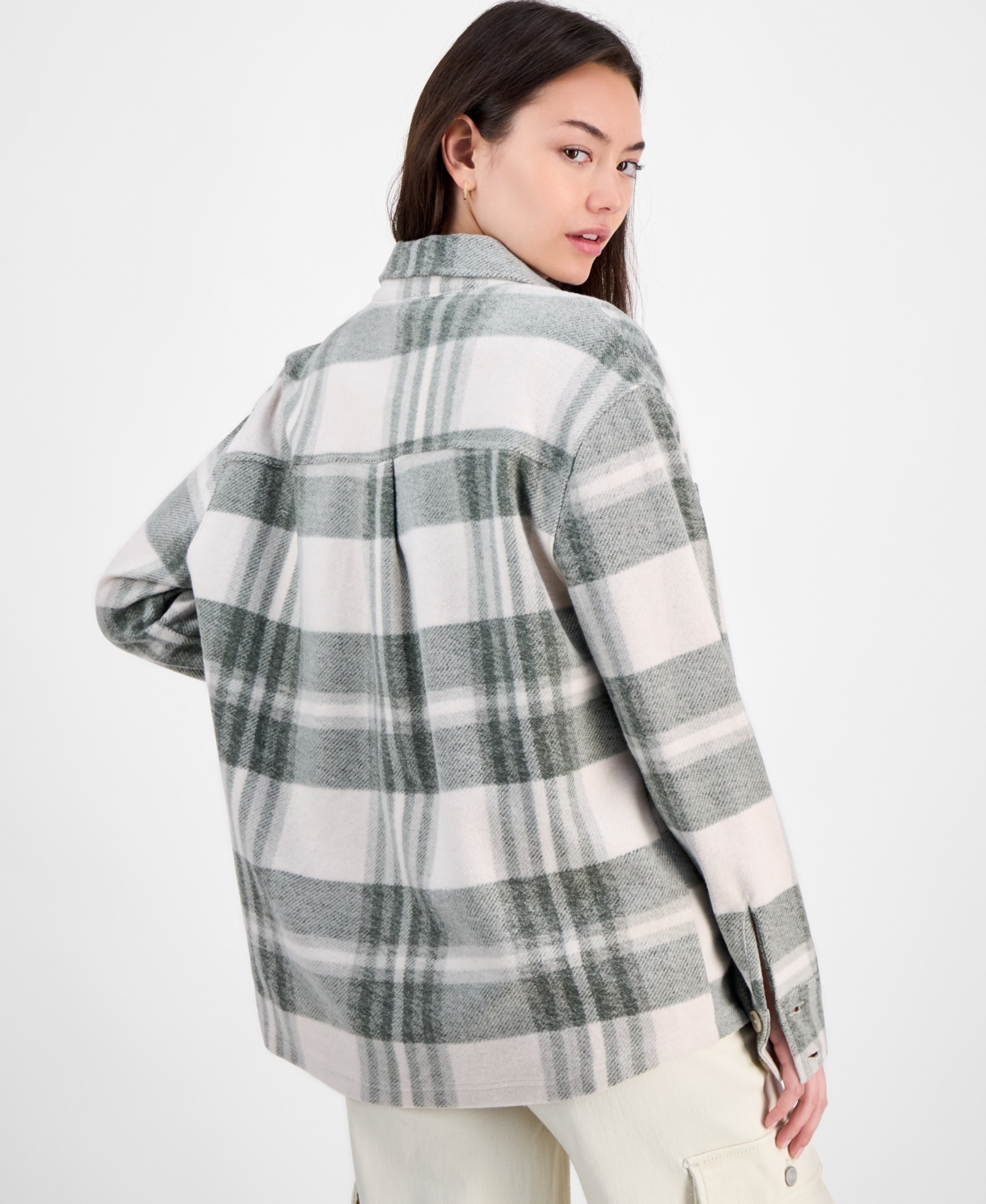 Just Polly Juniors' Plaid Button-front Shacket